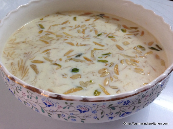 sheer khurma in a bowl with dry fruits topping