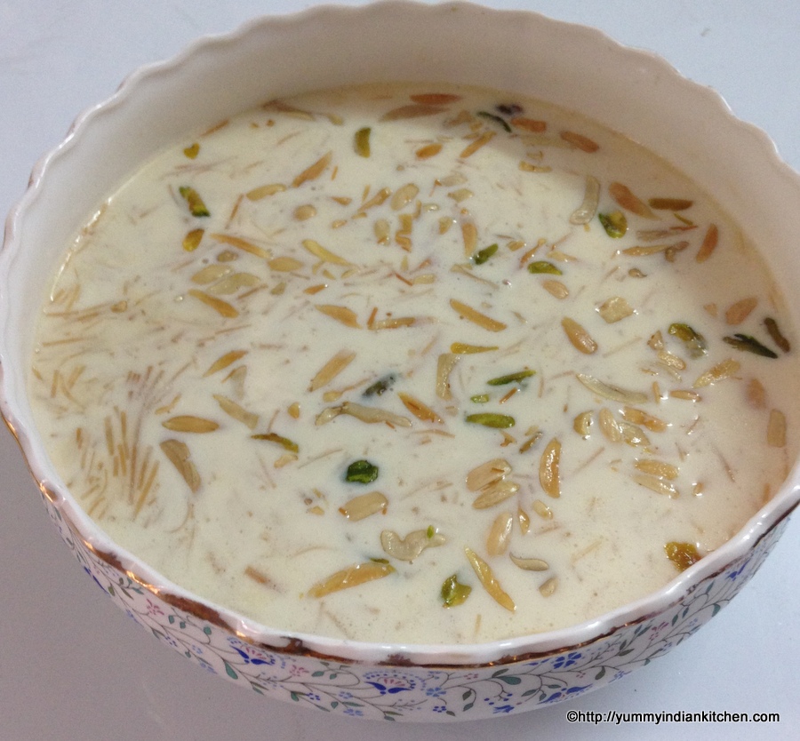 sheer khurma in a bowl with dry fruits topping