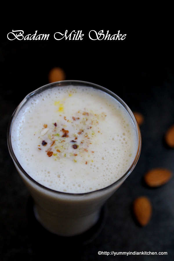 Badam Milk Shake Recipe, Kesar Badam Milk - Yummy Indian Kitchen