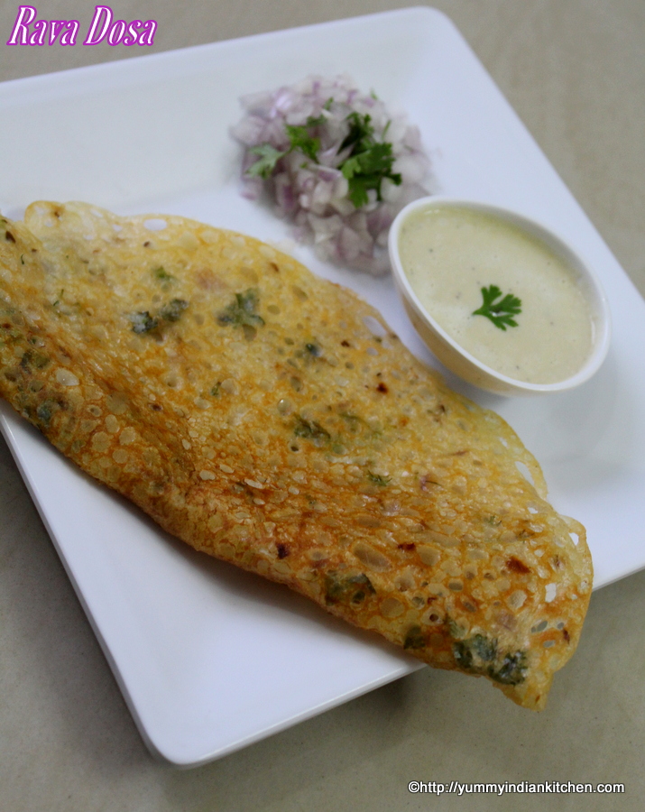 instant sooji dosa on a plate with chutney in a small bowl