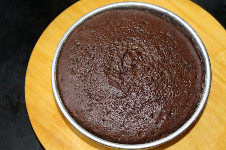 cake baked shown in cake pan 