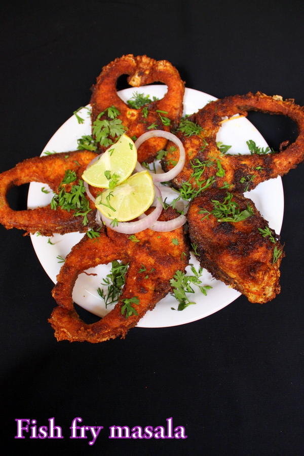 fish fry masala pieces or fish tawa fry on a plate