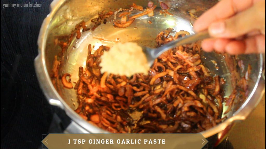 Adding ginger-garlic paste and sauteing