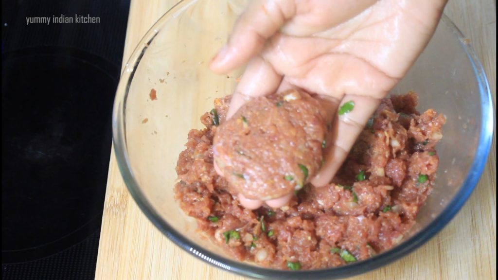 making small tikki like shape of the mutton kabab