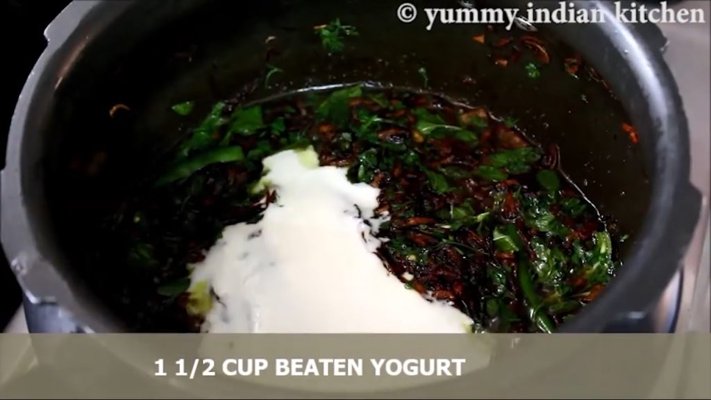 beaten yogurt added to mix and cook 