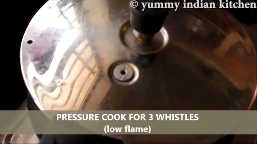 Pressure cooking the mutton keema for 3 whistles
