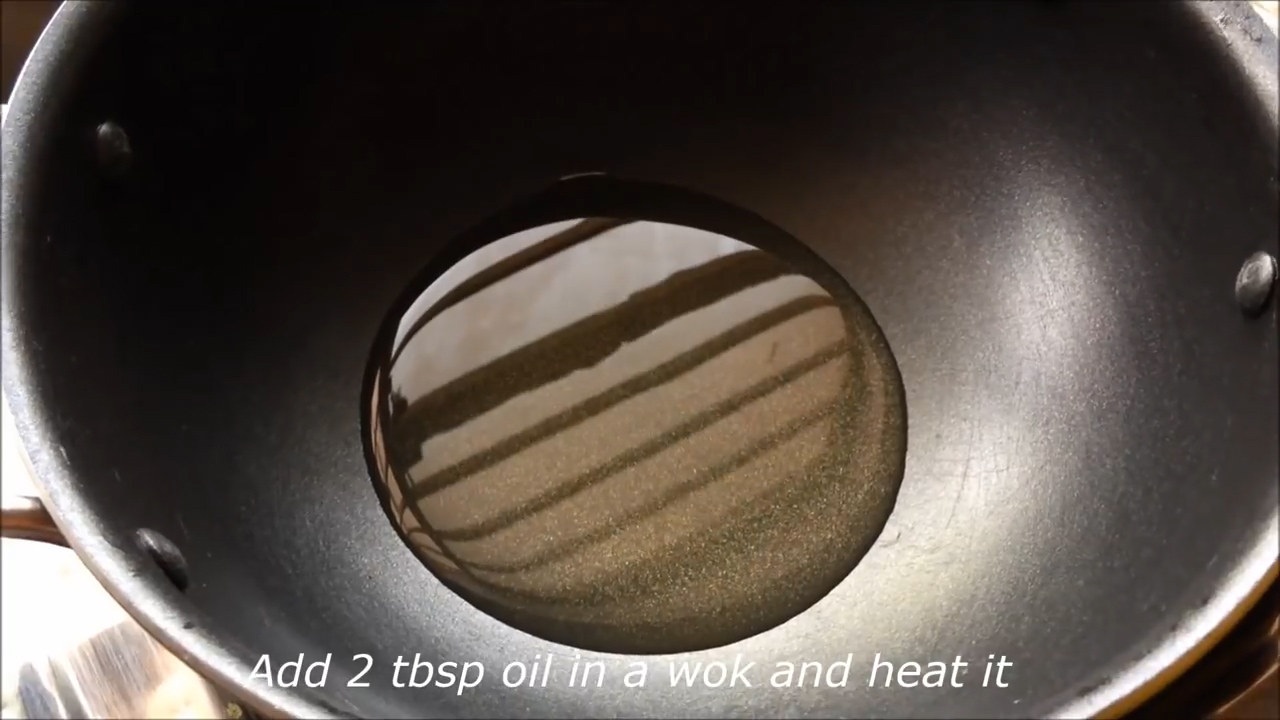 oil heating in a wok 