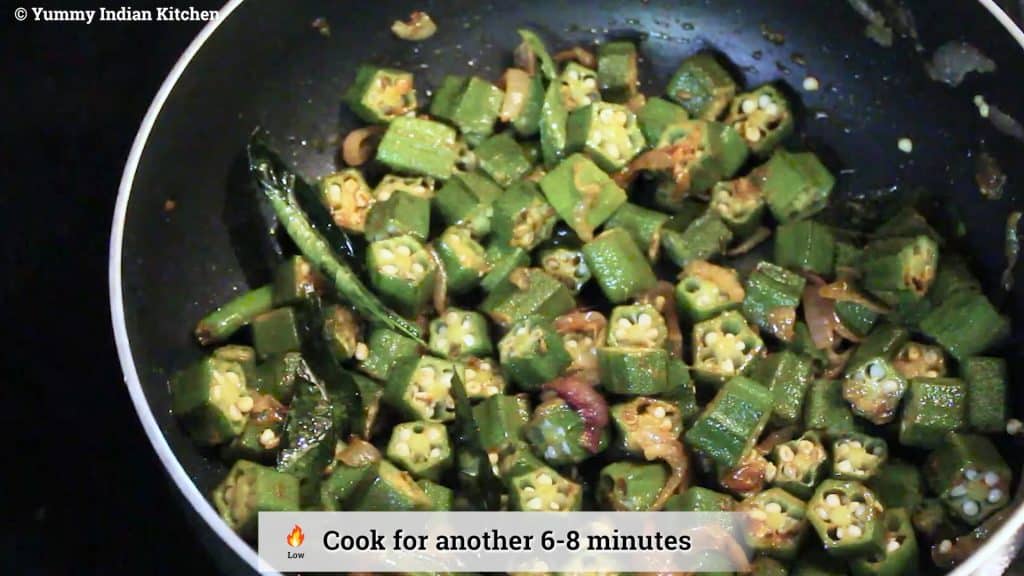 Cooking bhindi fry for another 6-8 minutes