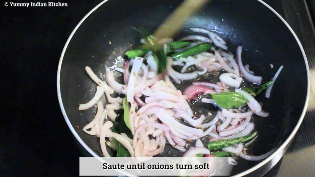 Sauteing the ingredients until the onions turn slightly soft