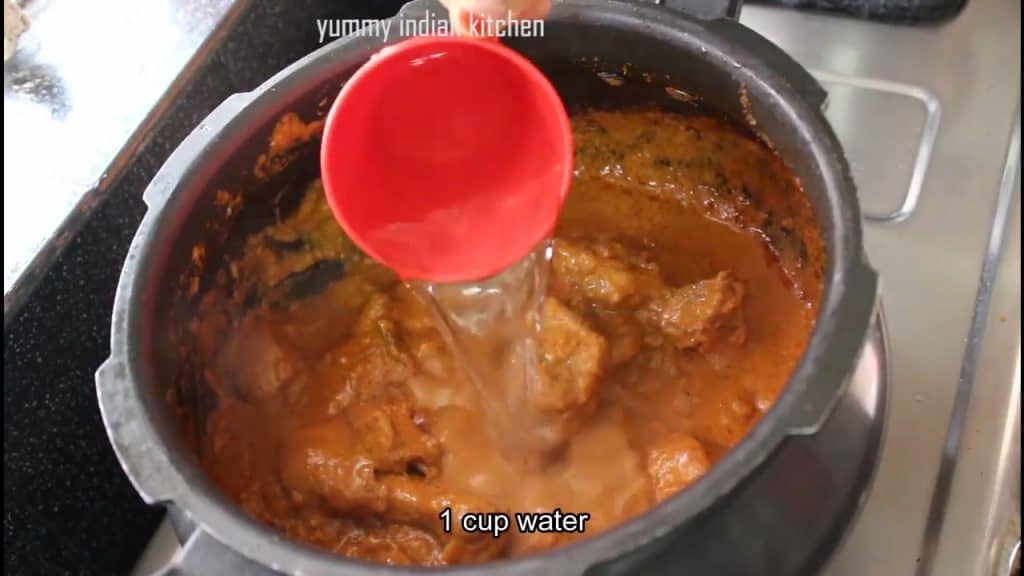 adding water to hyderabadi gravy with chicken