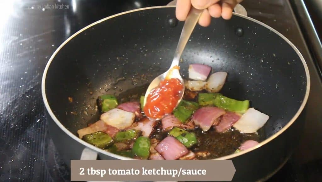 add the tomato ketchup/sauce to the chicken jalfrezi recipe
