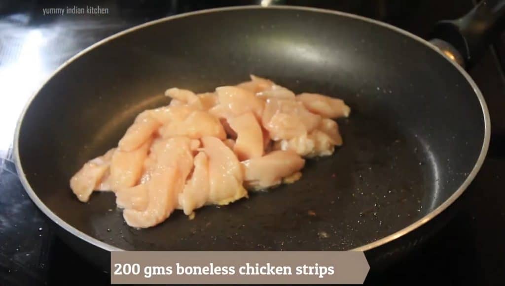 Adding the boneless chicken strips