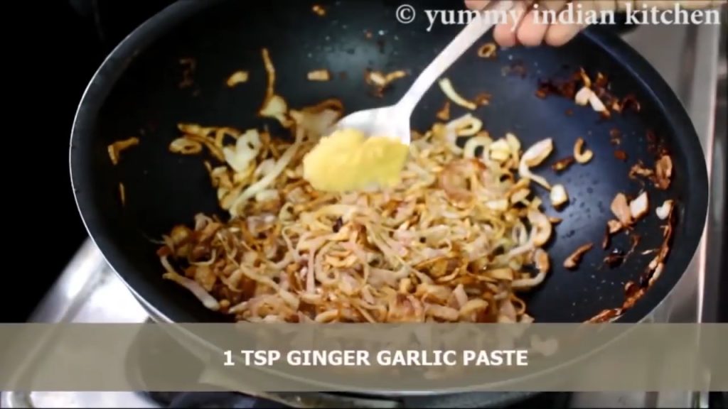 Adding ginger garlic paste and sauteing for few minutes