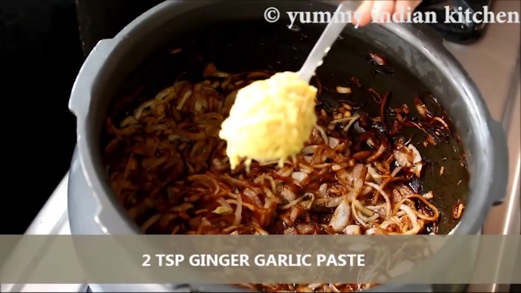 Adding ginger garlic paste and sauteing