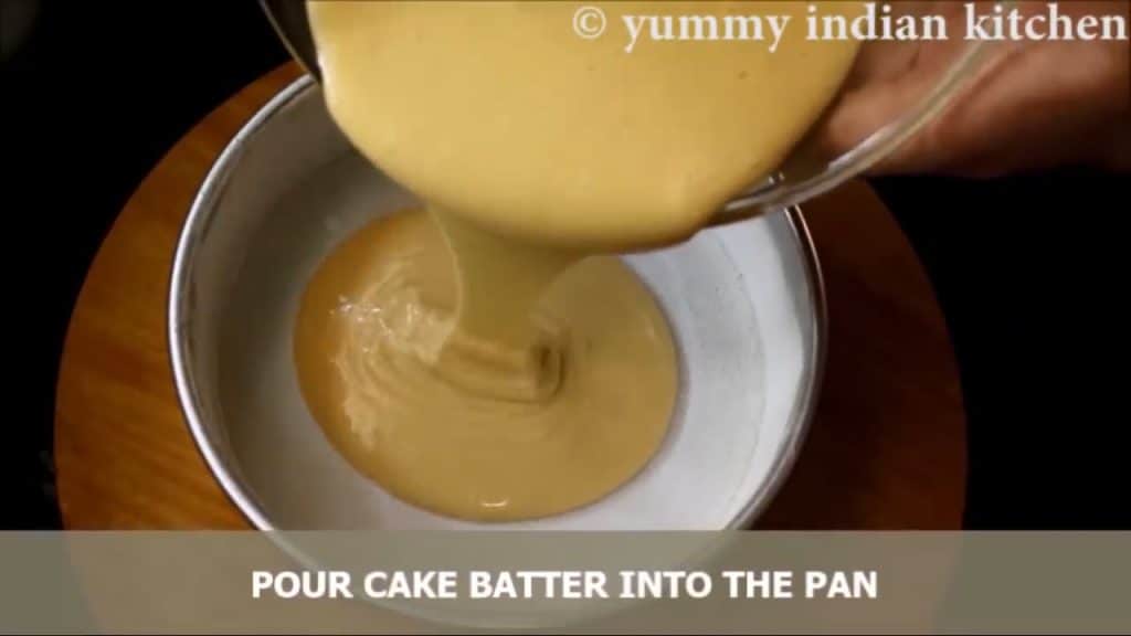 Pouring the cake batter into the cake pan