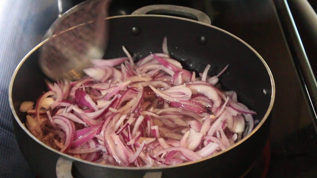 onions started frying in oil