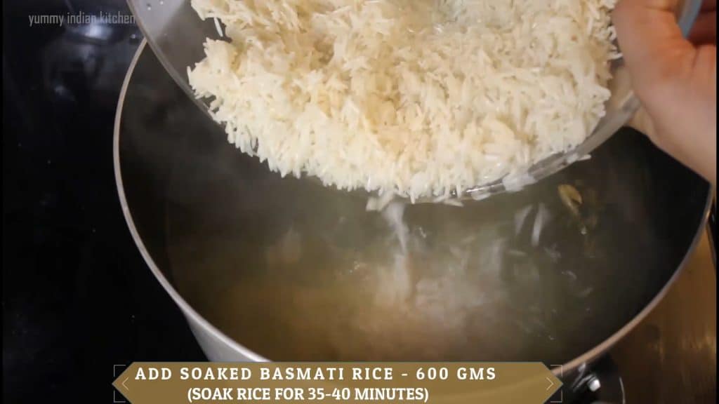 Adding soaked basmati rice