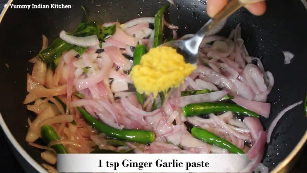 Adding ginger garlic paste and sauteing
