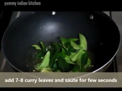 Adding slit green chillies and fresh curry leaves