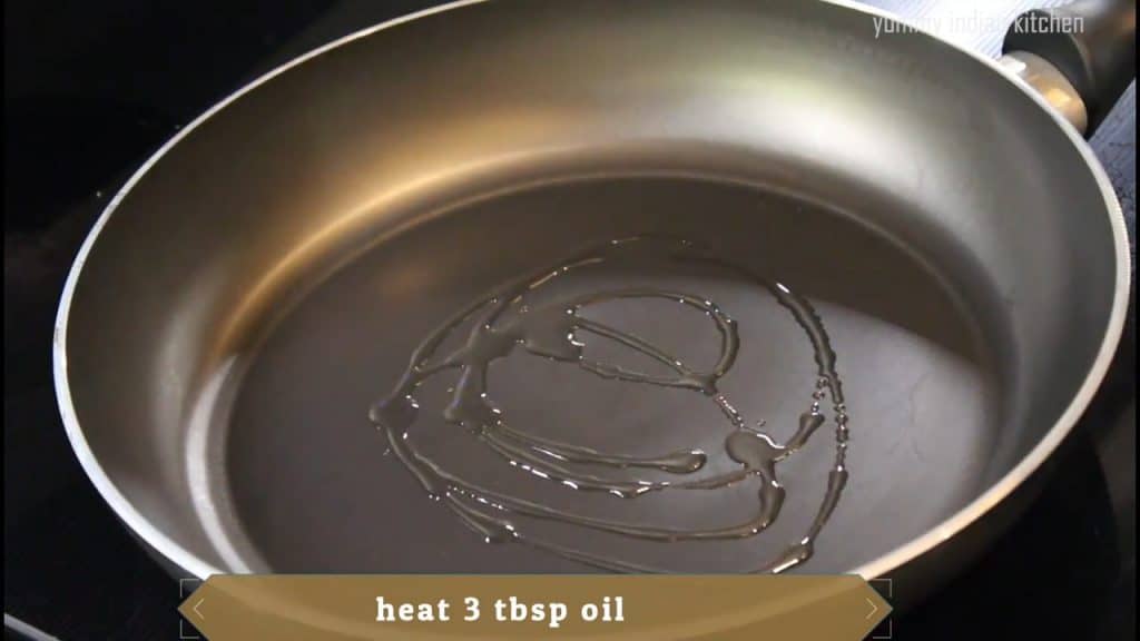  adding oil to a pan and heat it 