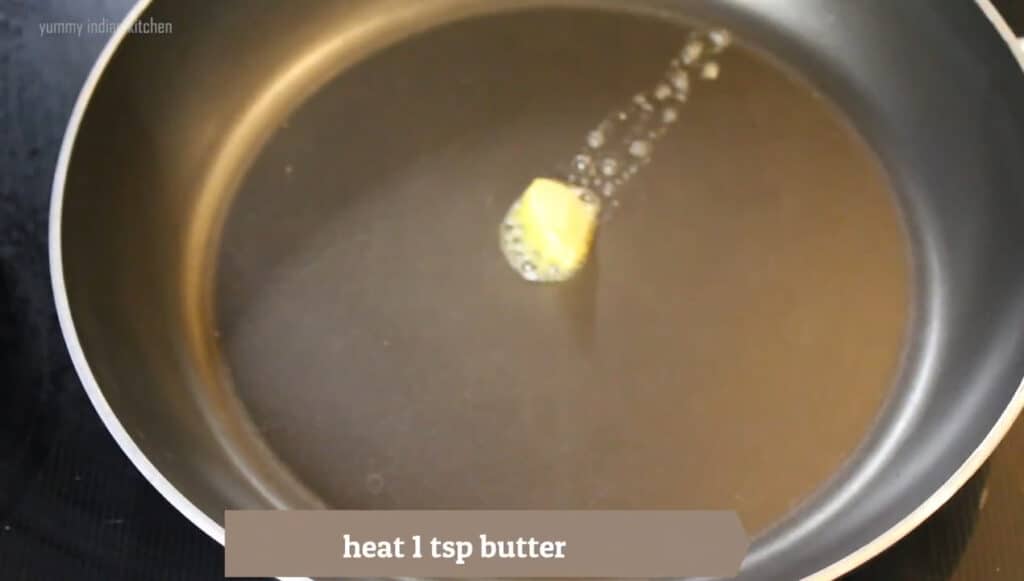  Melting the butter by heating the pan