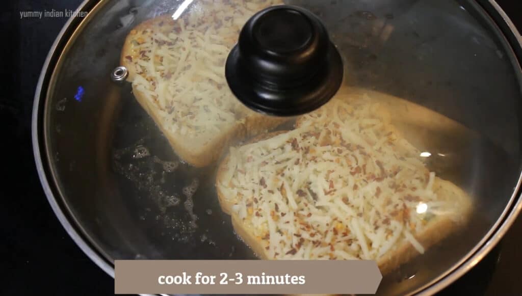 cooking the bread slices for about 2-3 minutes 