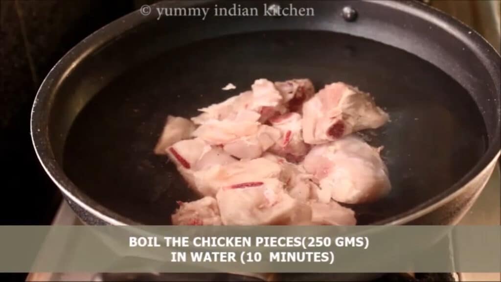 boiling the chicken pieces