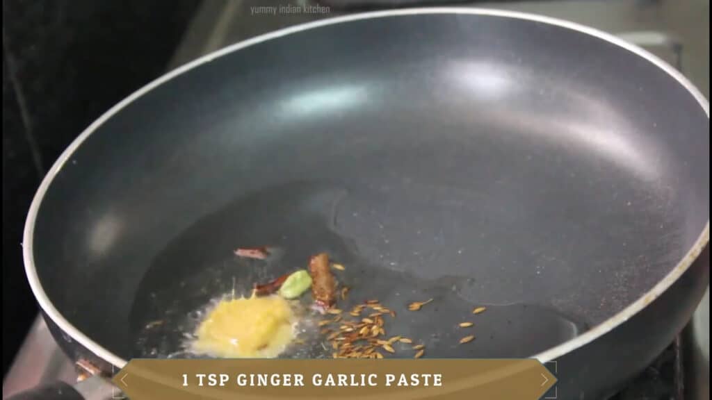 heating oil with spices and ginger garlic paste