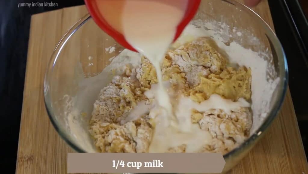 Adding ¼ cup milk and giving a mix 