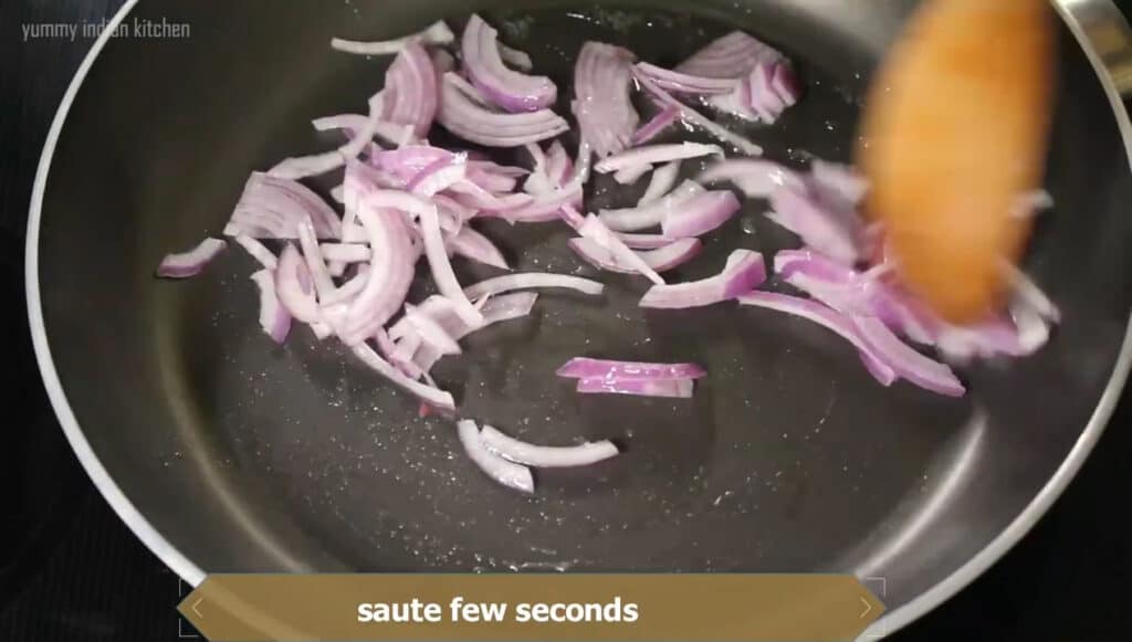 Add sliced onions and sauteing