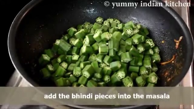 Adding bhindi pieces