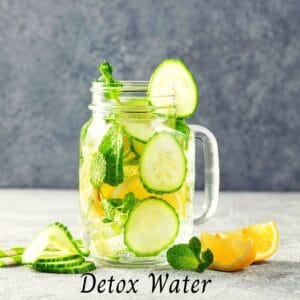 detox water with cucumber,lemon, mint in a mason jar for weight loss