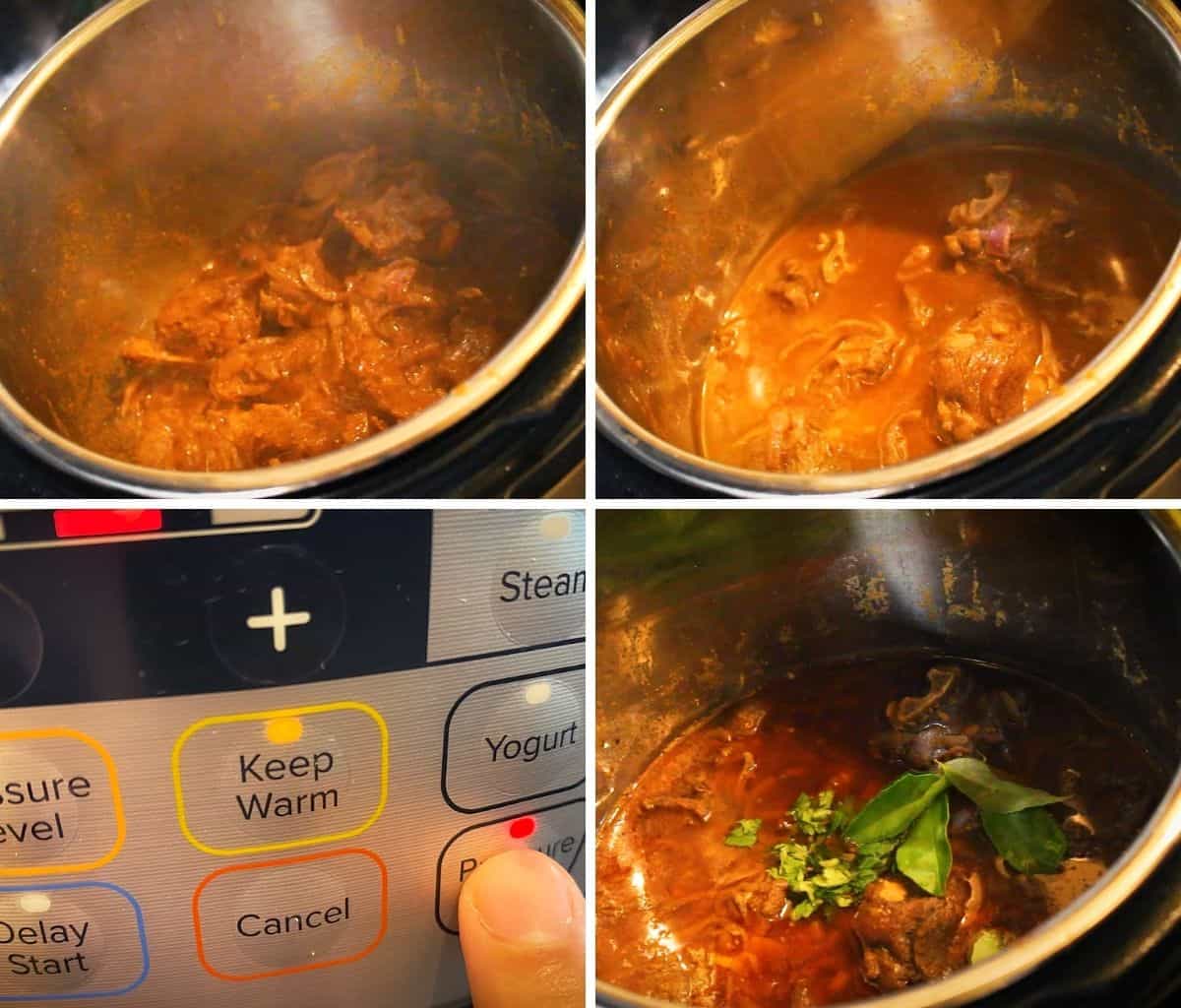 pressure cooking the mutton in instant pot to make the goat vindaloo 