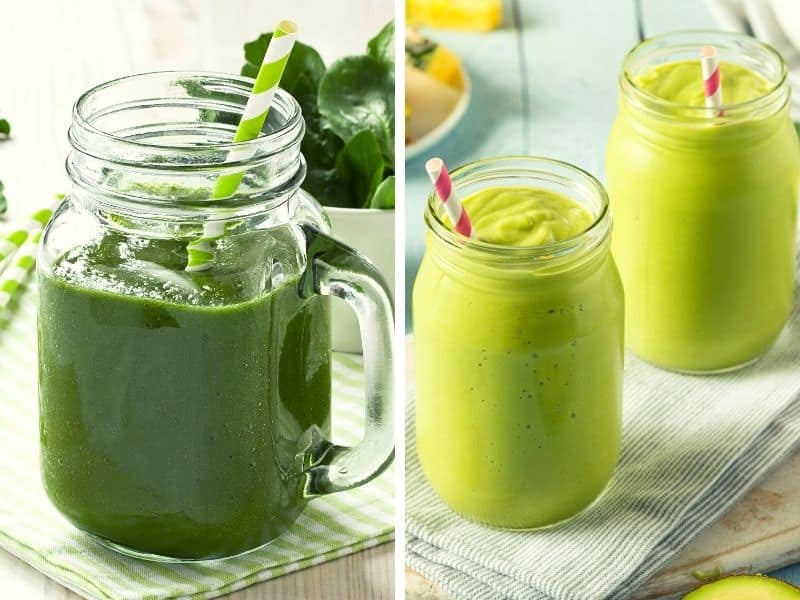 avocado kale and spinach smoothies in mason jars as smoothies to lose belly fat fast