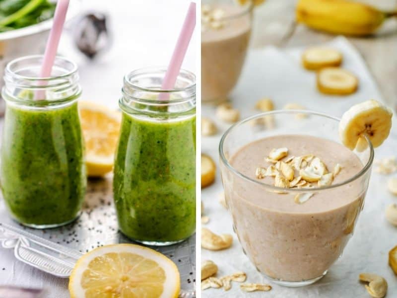 pineapple and oats smoothies in a glass with nuts as garnish