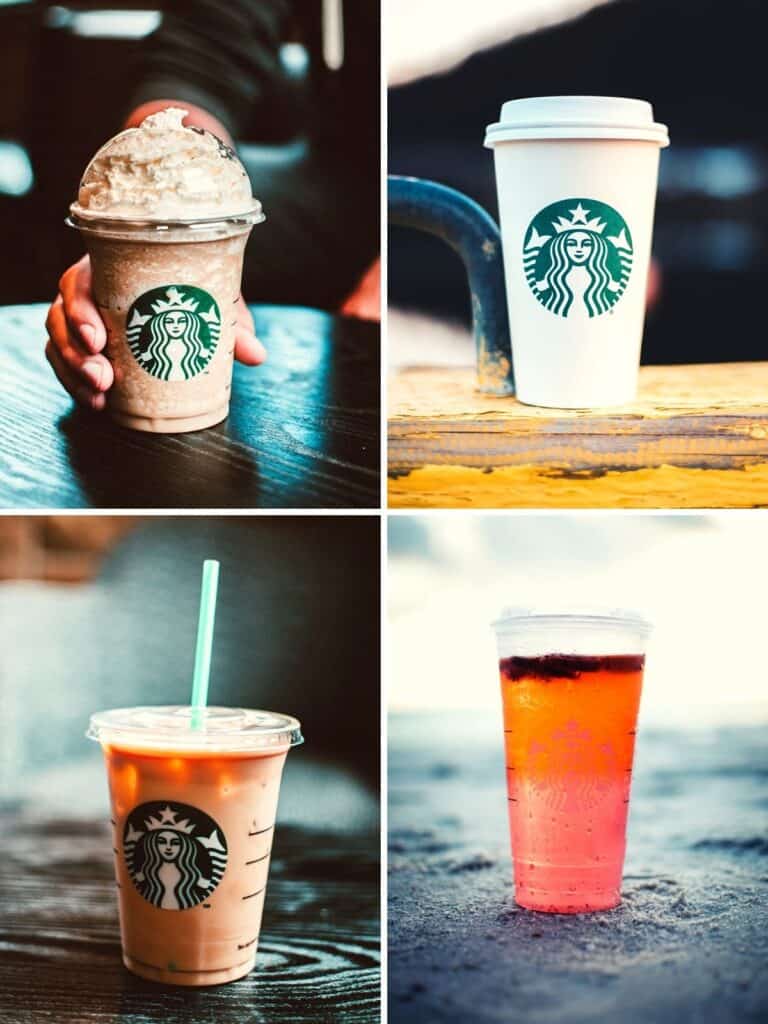starbucks low calorie drinks iced and hot form in carious cups of different sizes