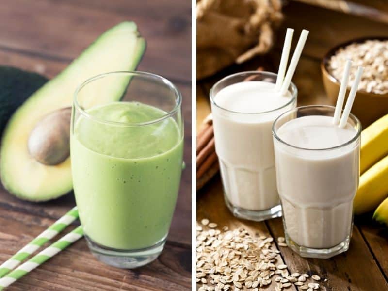 oats and avocado smoothies in a glass to lose belly fat