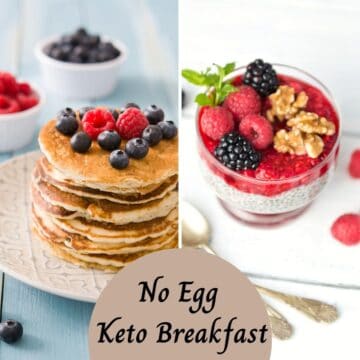 low carb breakfast without eggs idea recipe of pancake and pudding in a collage form