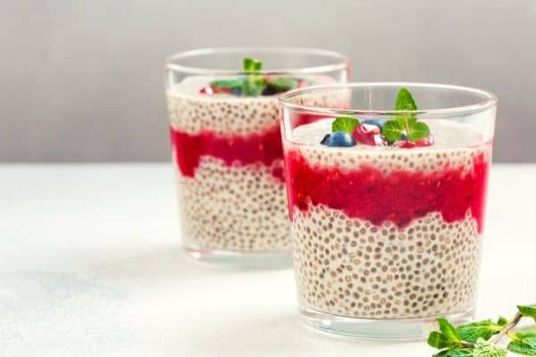 chia raspberry pudding for a keto breakfast without eggs