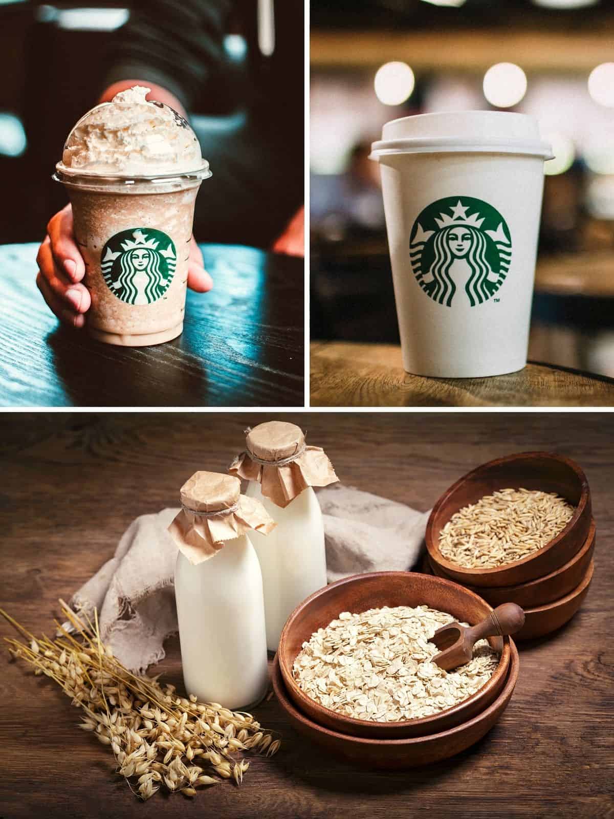 starbucks drinks in the form of a collage to explain about starbucks oat milk drinks