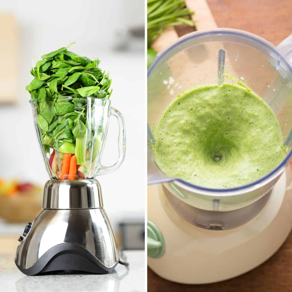 showing equipment to make a smoothie in a collage