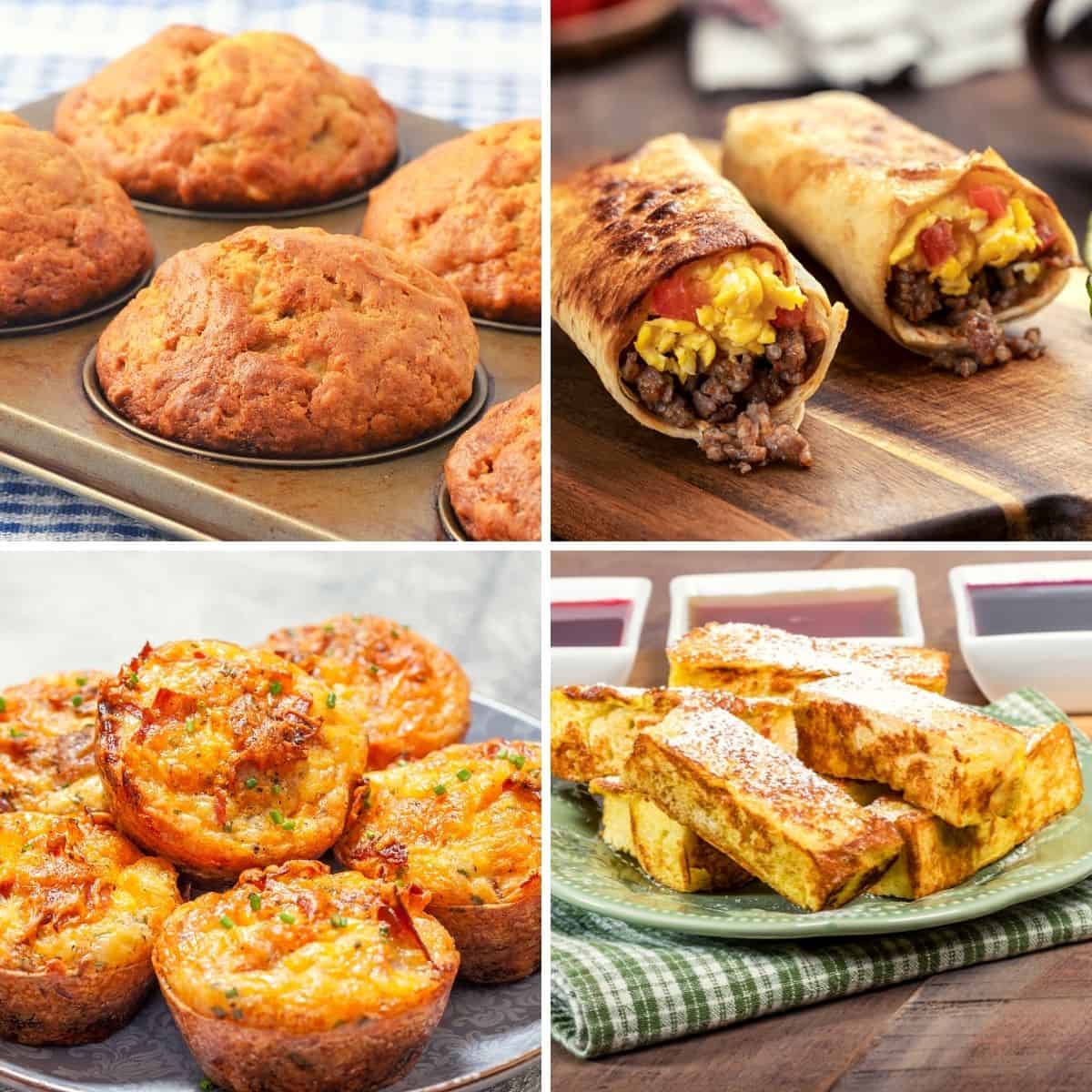 breakfast muffins, burritos and protein french toast sticks for a healthy breakfast
