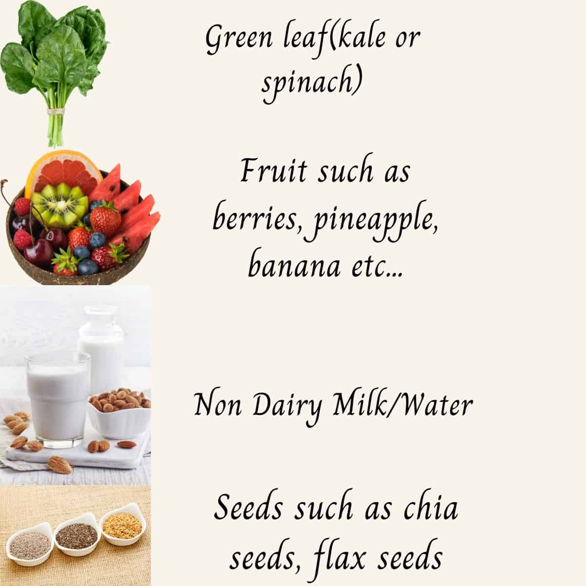 ingredients collage to make a green smoothie to lose weight