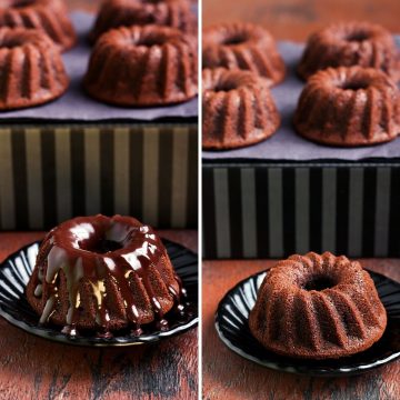 mini chocolate bundt cakes in a collage