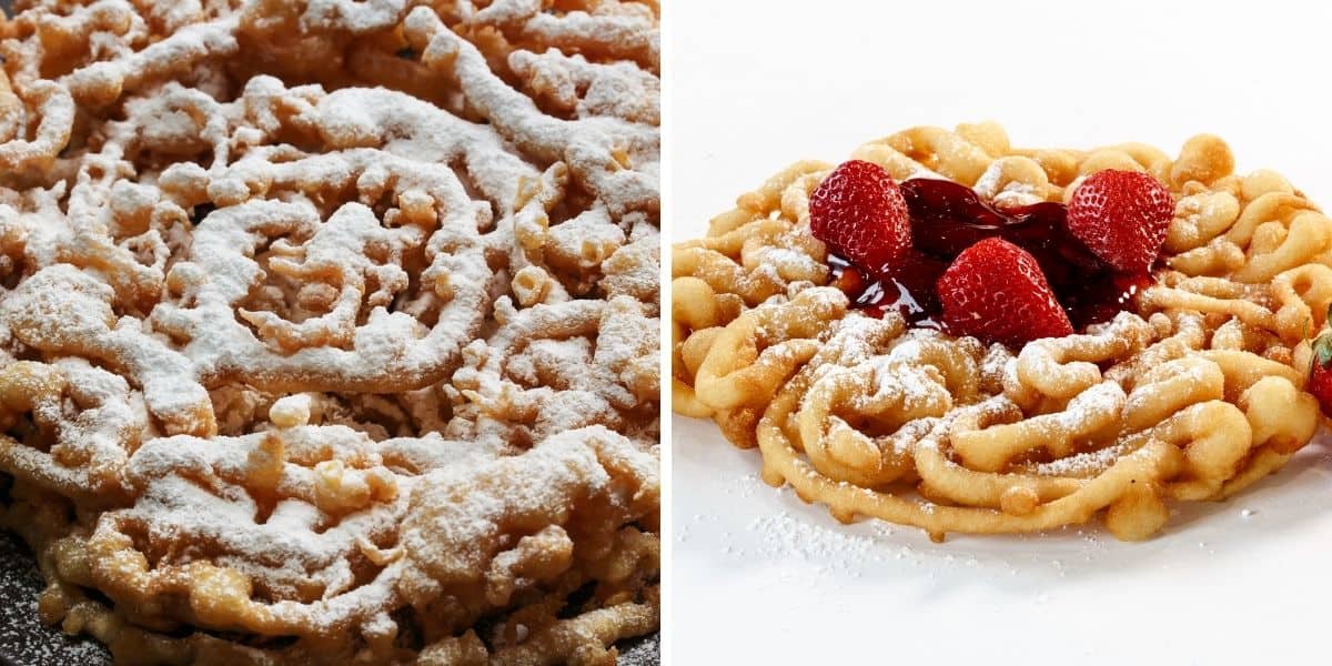 funnel cake recipe using pancake mix with strawberries on top 