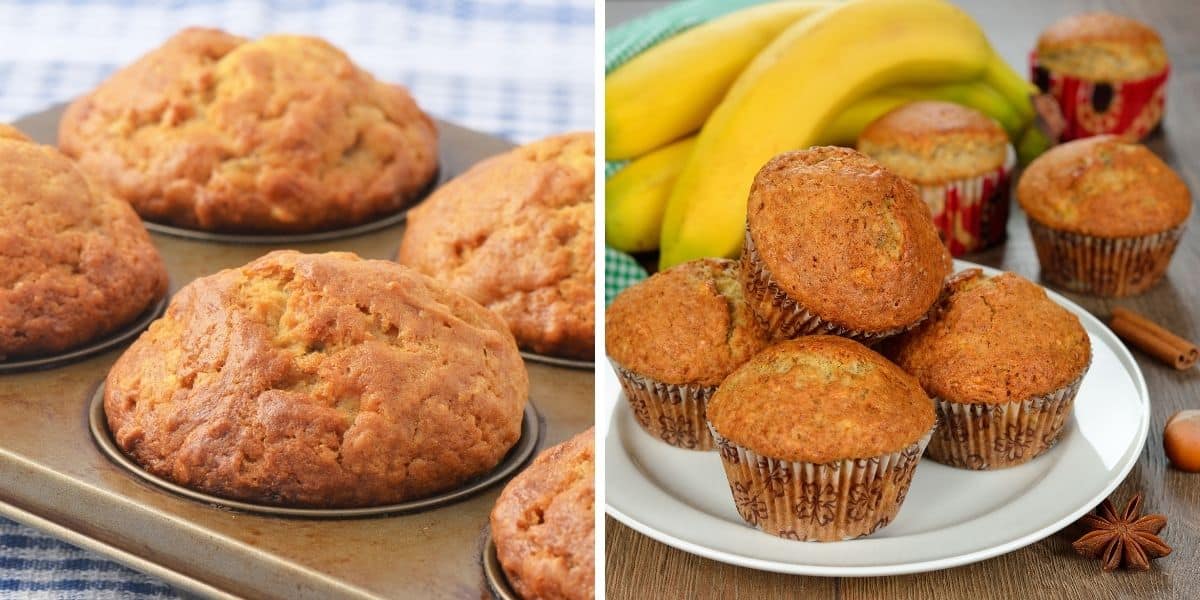 pancake mix muffins in a collage form