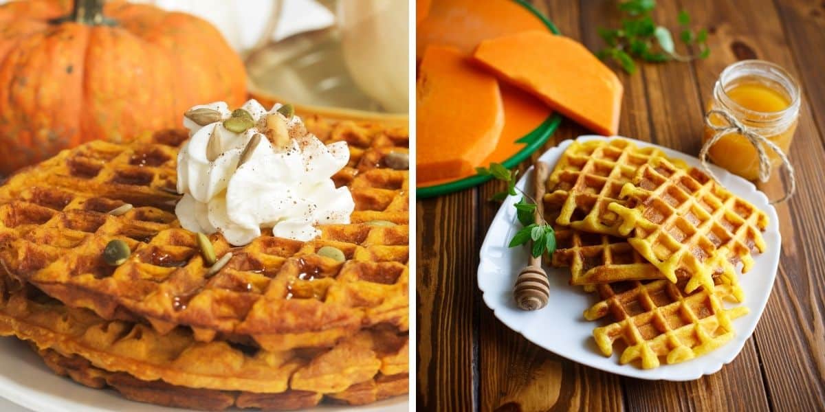 halloween waffles using pumpkin spice in a collage form