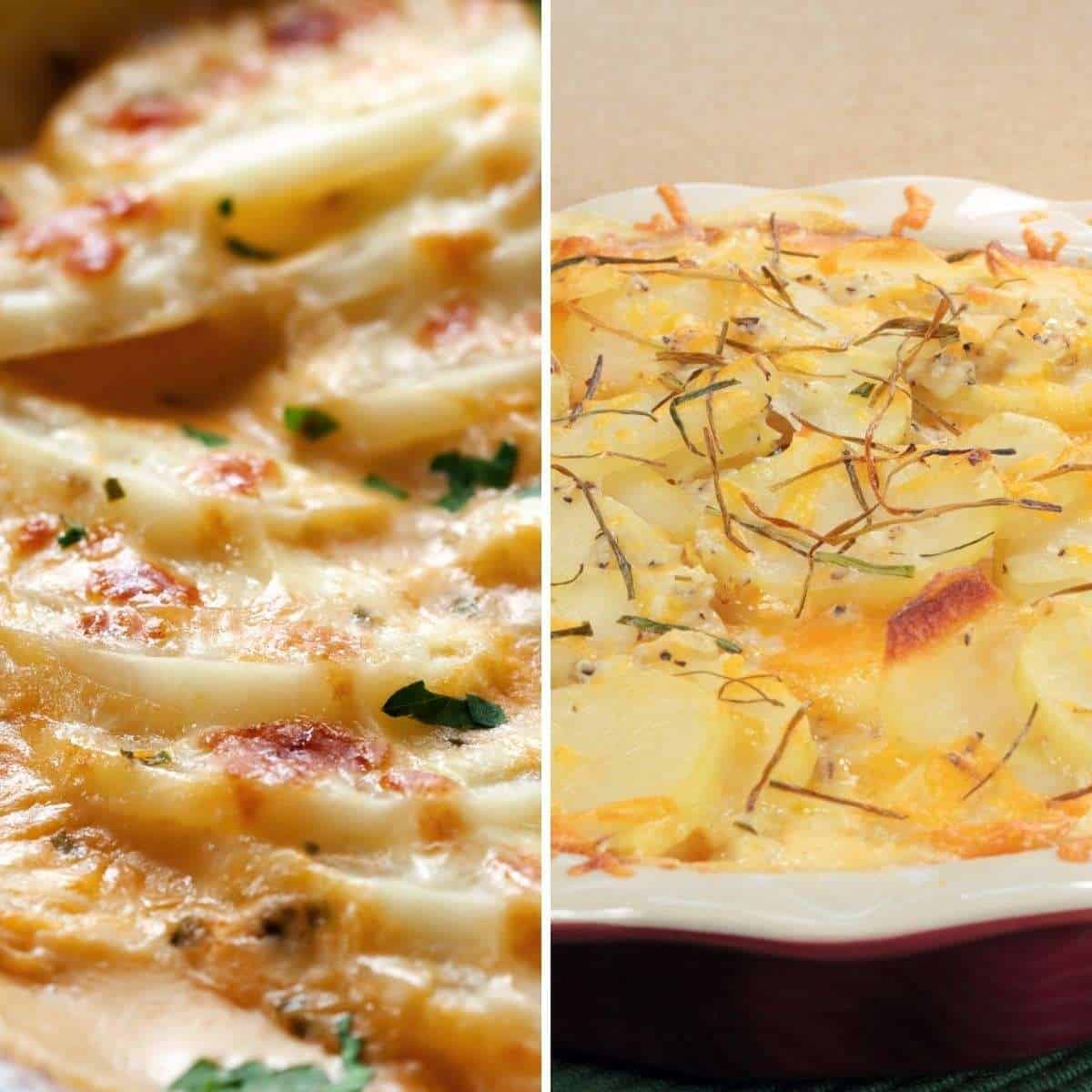 scalloped potatoes in a serving bowl to make as veg side dish for thanksgiving