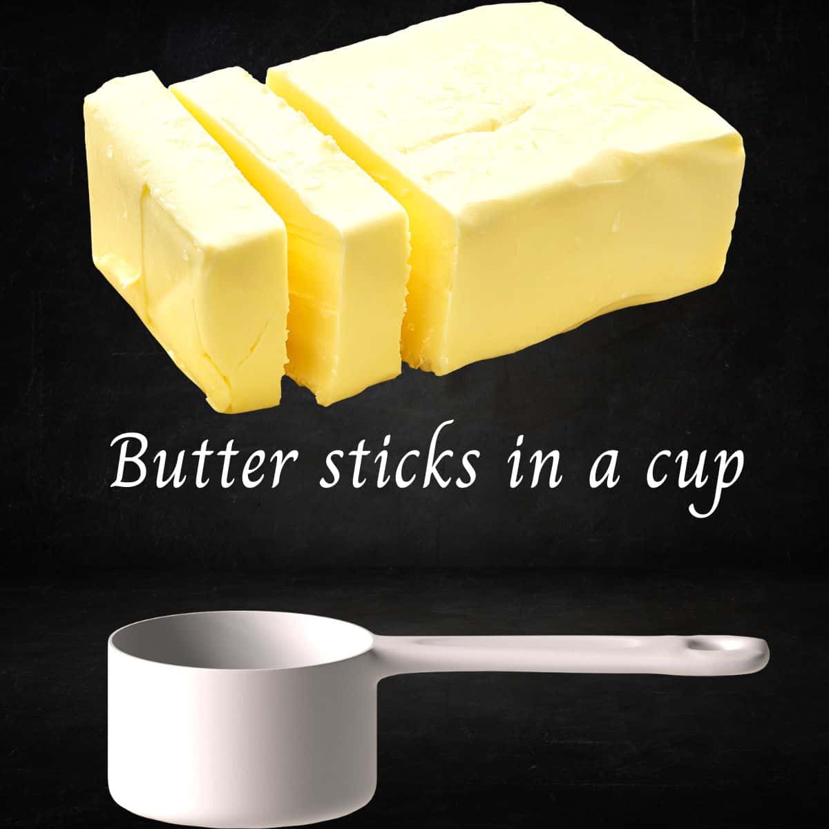 sticks of butter and a cup shown in the image