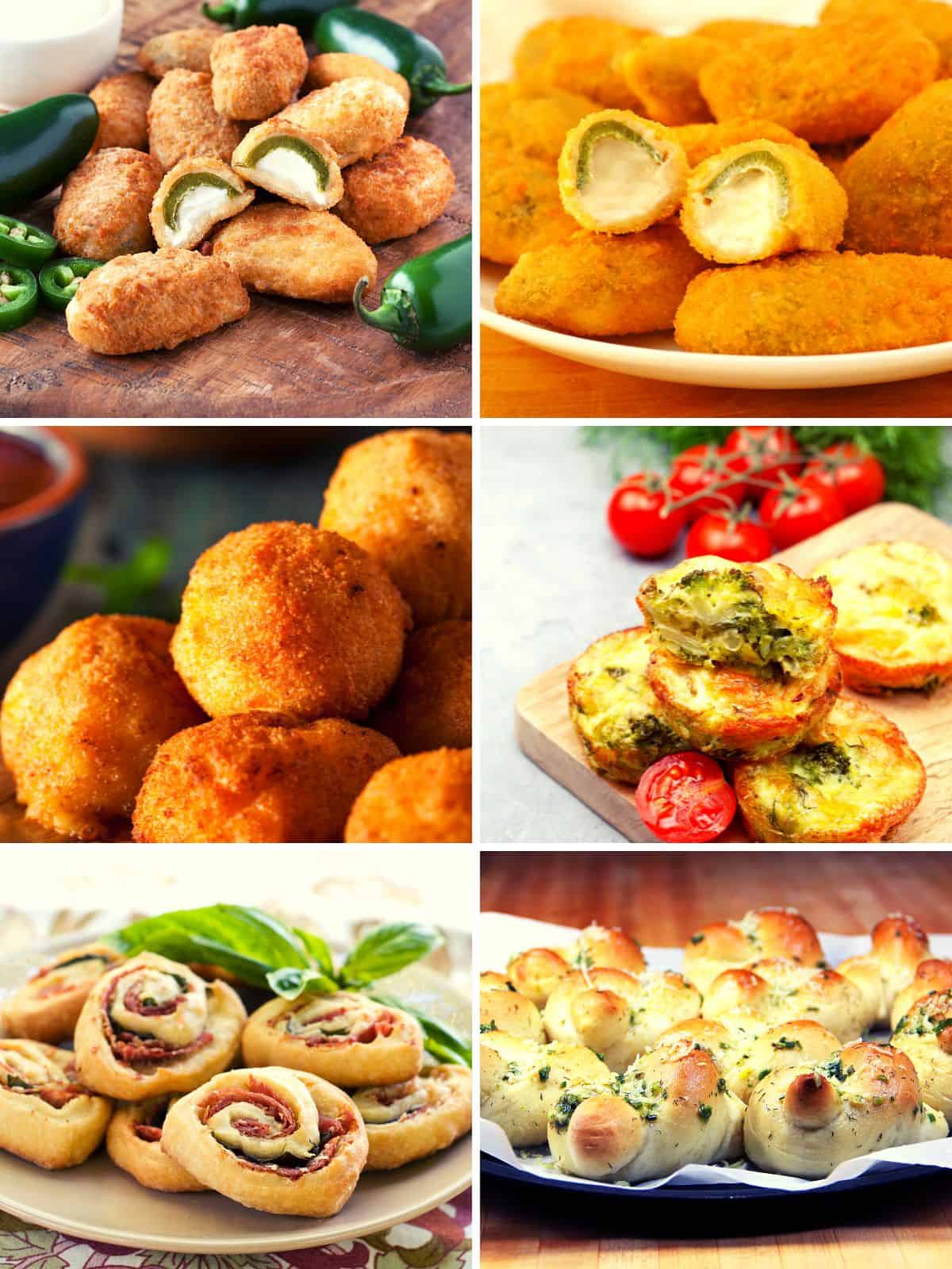 christmas finger foods to have fun as appetizers during parties or gatherings shown in a collage form